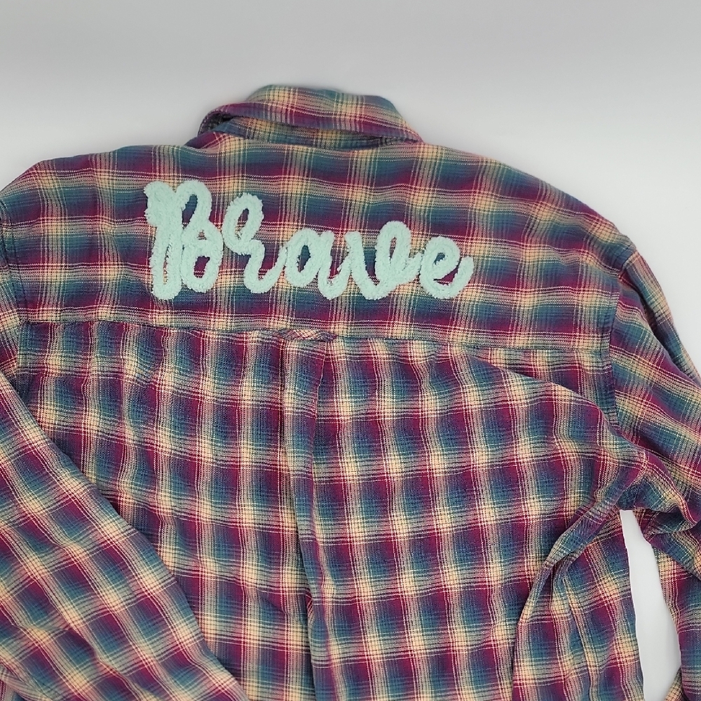 Plaid Shirt with 'Brave' Embroidery